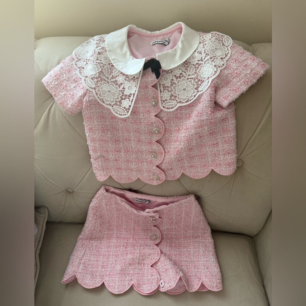 Self-Portrait Pink and White Lace Dress